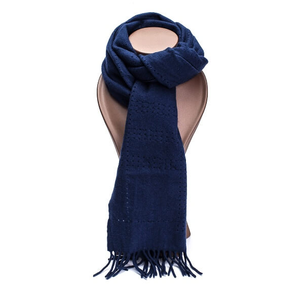 Burberry - Fringed Navy Blue Perforated Cashmere Scarf